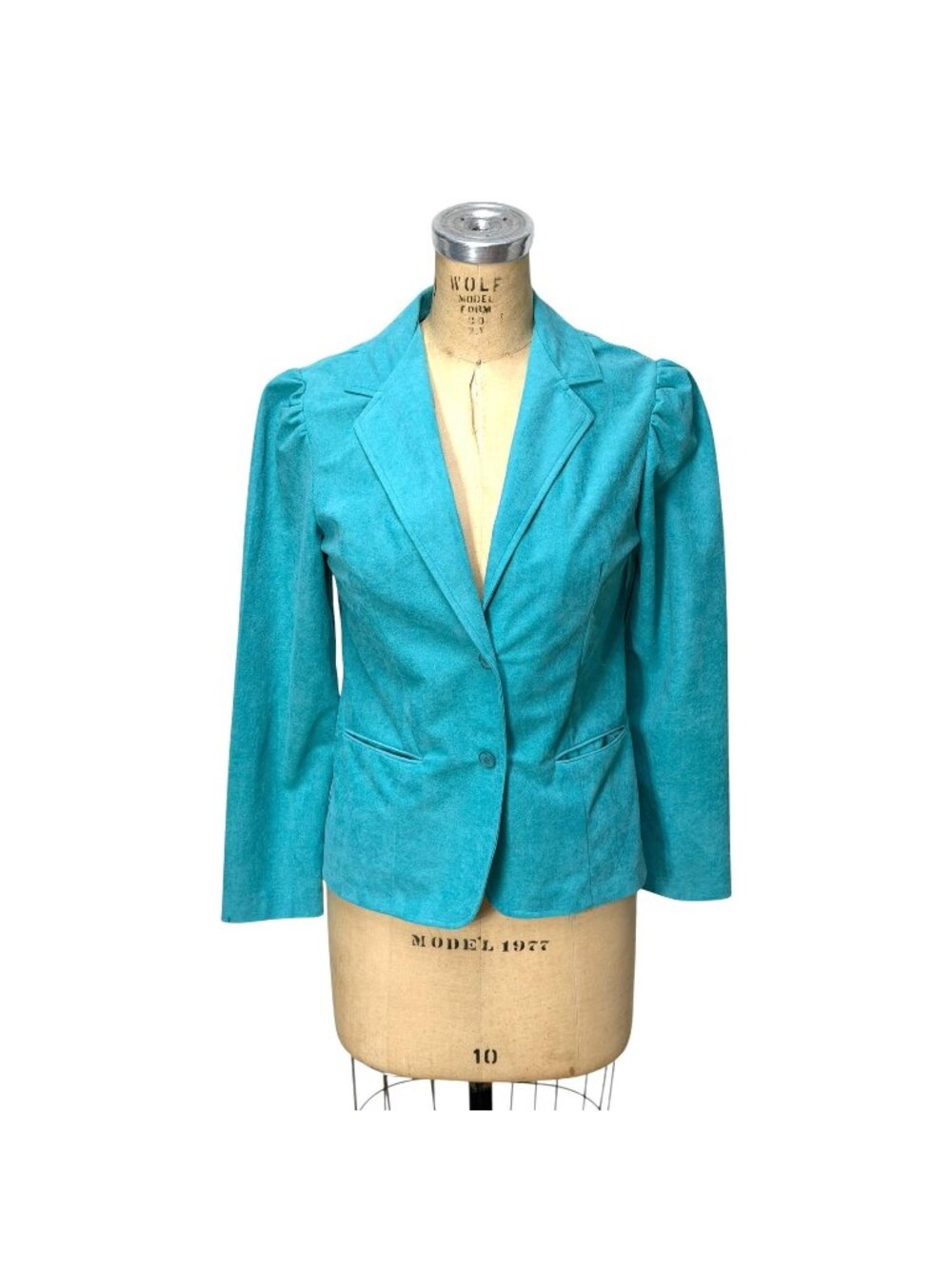 1970s blue blazer with puffed sleeves  and notched collar by Jonathan Sportswear